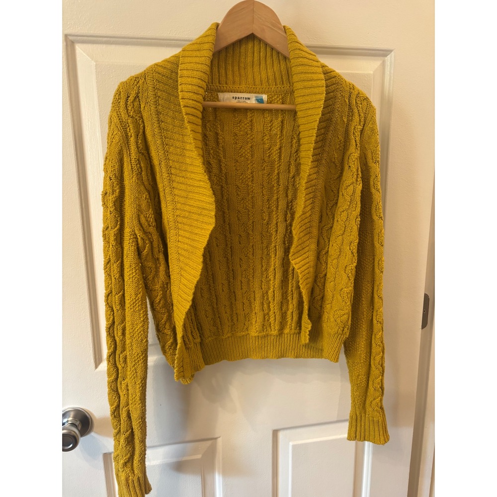 Sparrow Anthropologie Mustard Yellow Cable Knit Cotton Merino Wool Cardigan L